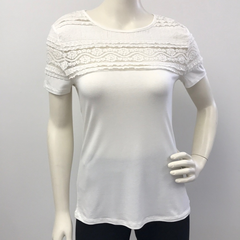 H&M Ivory Lace-Yoke Top